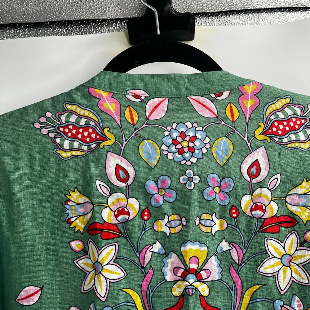 Boden Maxi Green Linen Print Belted Boho Dress Women’s 12R Prairie Event - Picture 9 of 11